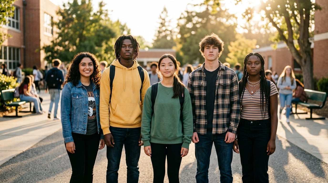 A diverse, confident group of high school students looking toward their future